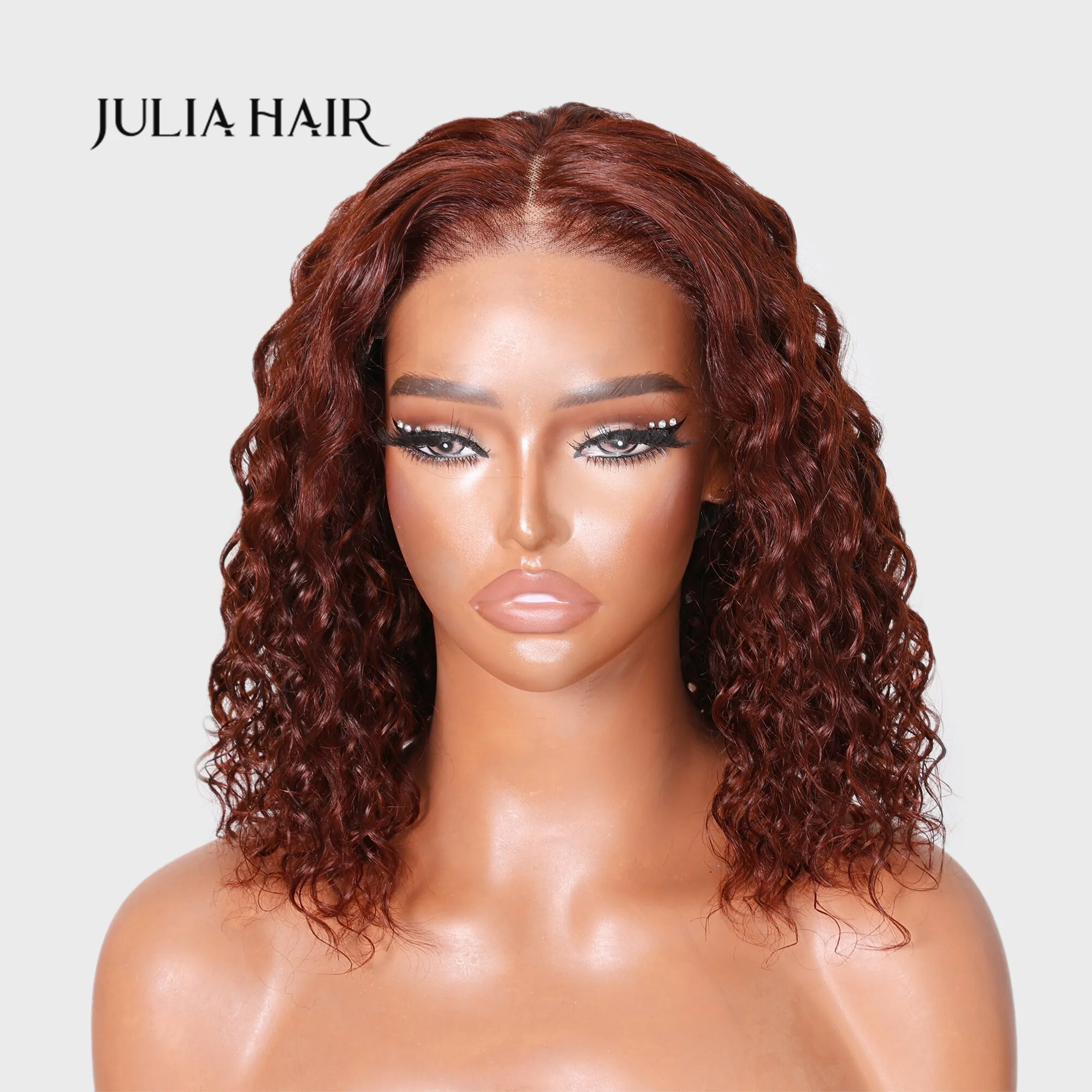 

Julia Hair Wear Go Pre Cut 6x4.75 Lace #33B Reddish Brown Bouncy Water Wave Short Bob Wig Glueless With Breathable Cap Air Wig