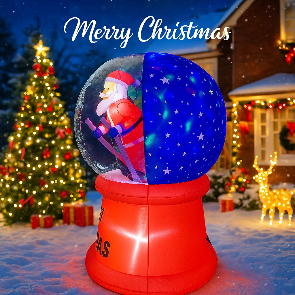 5.91FT InflatableToy Xmas Decorations Santa Claus Crystal Ball with LED Lights for Yard Supplies Home Ornaments Festive Gifts