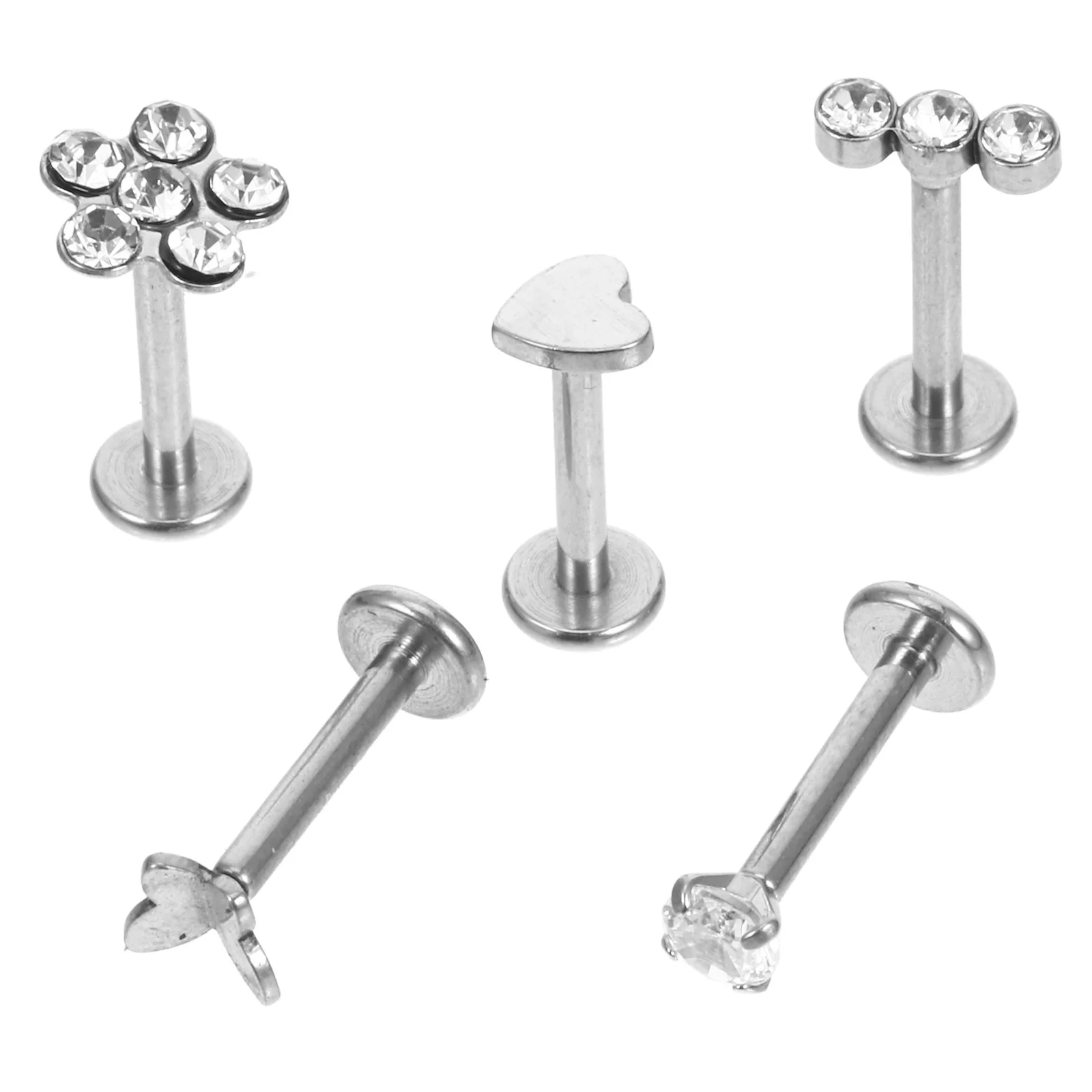 

5Pcs Stainless Steel Zircon Nose Studs Lip Rings Labret Tragus Piercing Jewelry Set Ear Cartilage Conch Accessories