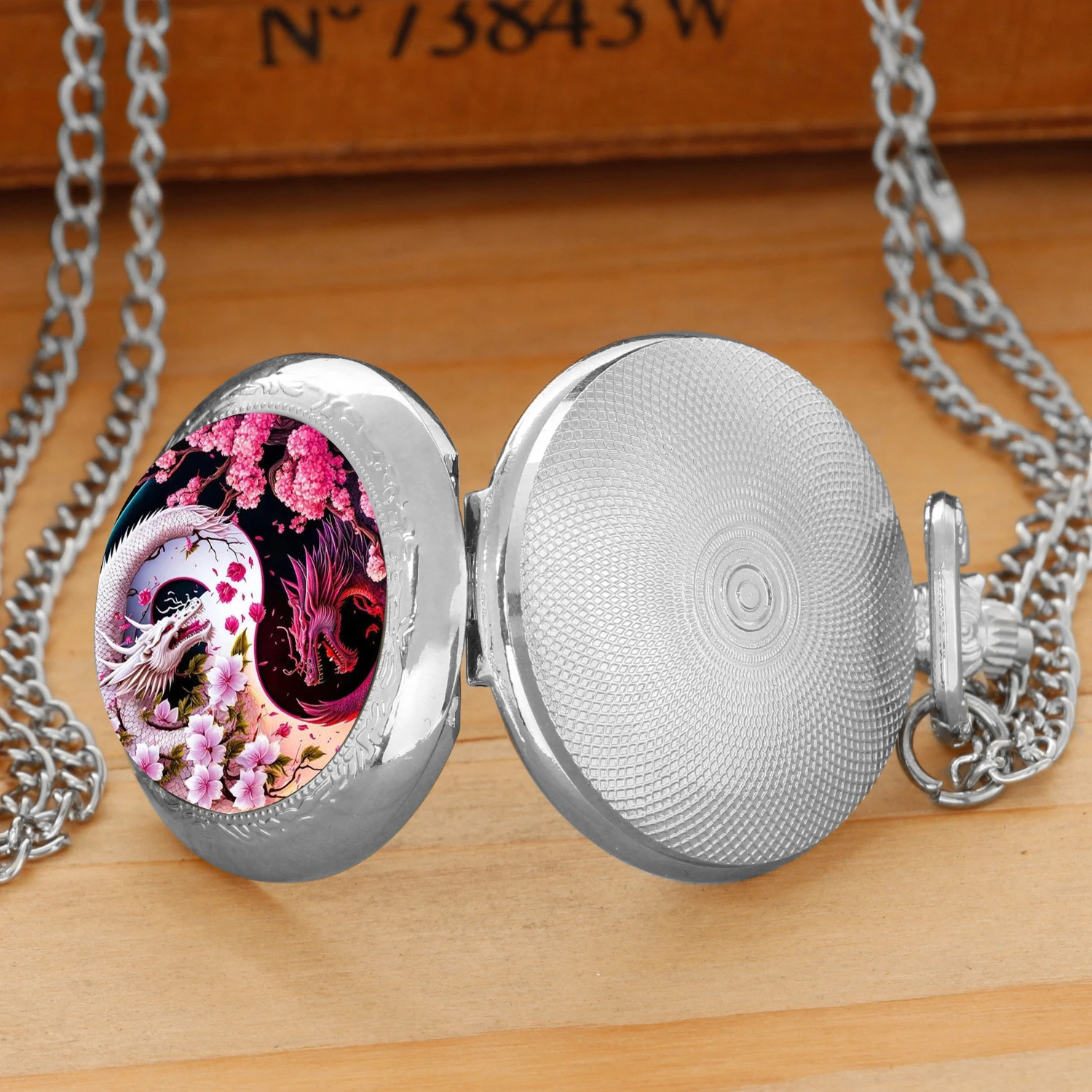 Squisito orologio da tasca al quarzo con motivo drago Yin e Yang, collana con ciondolo, display analogico per donne, uomini, bambini, orologio unico