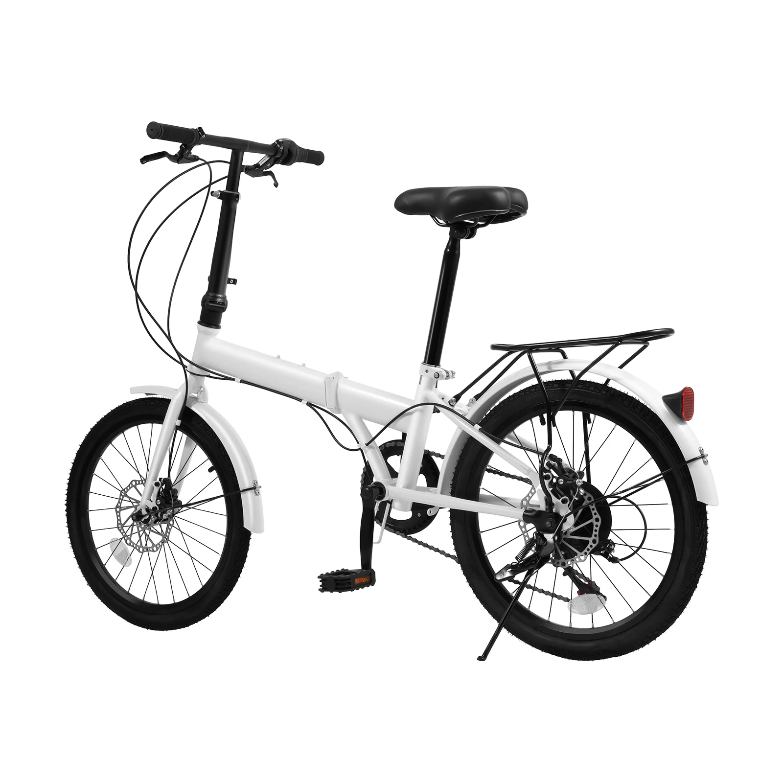 Compact and Comfortable Folding Bicycle with 7 Gears, Adjustable Seat and Handlebars, Disc Brakes, Reflective Pedals for Safe
