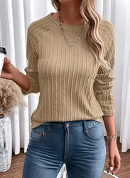 Long Sleeve Tops Women 2024 Fall Korean Fashion Trendy T-Shirts Crewneck Casual Knit Basic Tee Vintage Casual Loose Streetwear