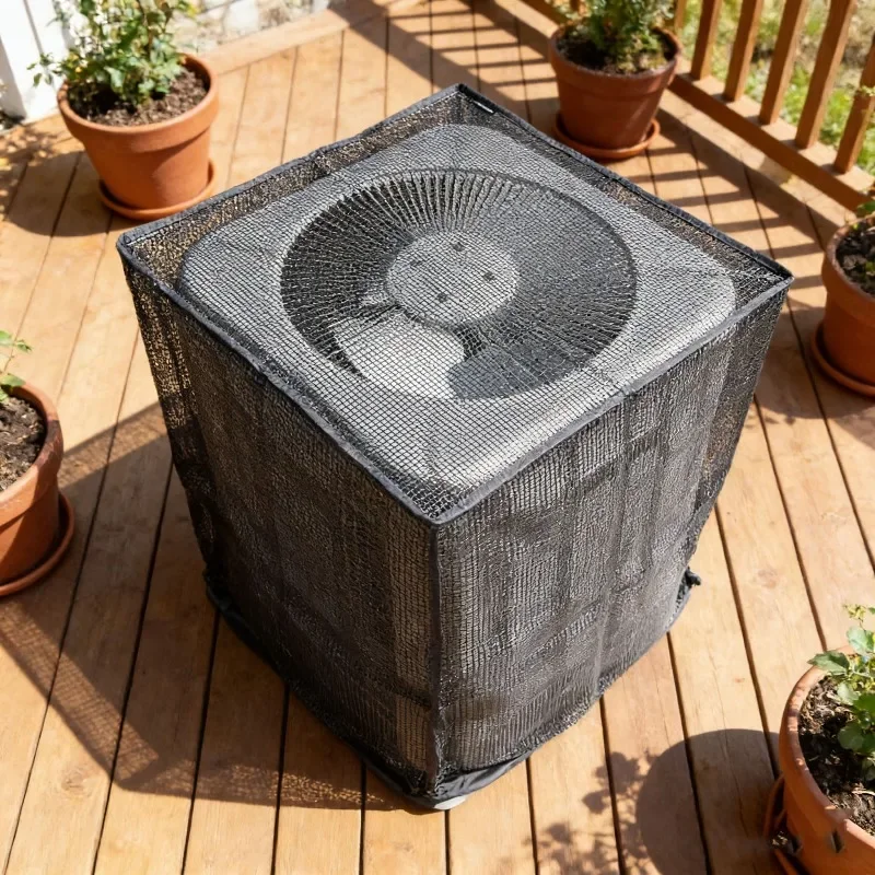 換気メッシュエアコン屋外カバー - 中央エアコン用完全保護シールド、落ち葉防止設計