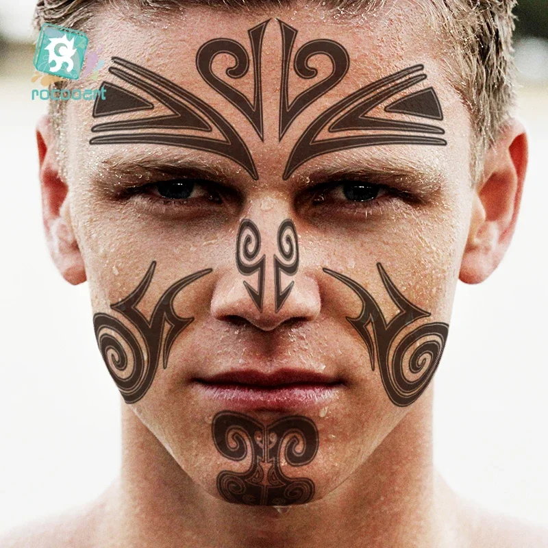 Tatuagem Temporária de Rosto Maori, Falso Transferência De Água Adesivos, Ferramenta Cosmética, Cultura Chinesa, Ópera Chinesa