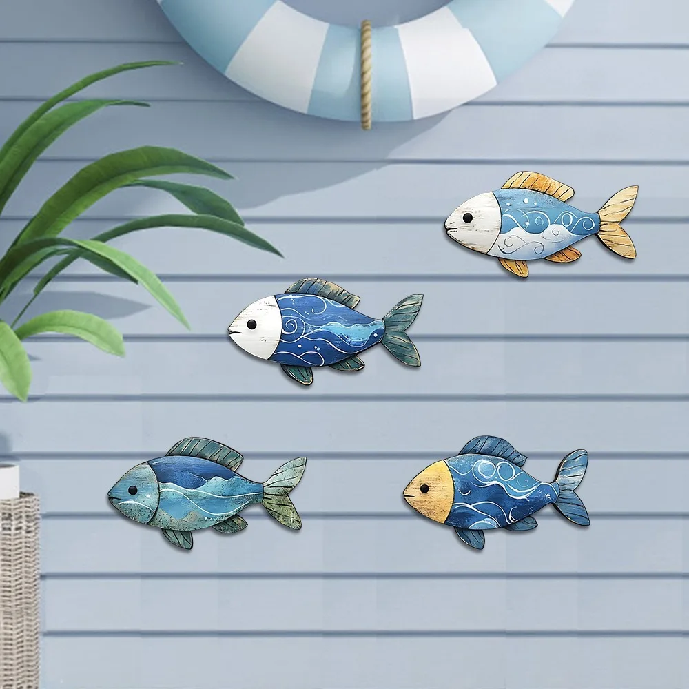 

Hand Carved Blue Fish Wooden Turtle Fish Shell Wall Decor Coastal Nautical Wall Art Sculpture for Kid Room Nursery Home