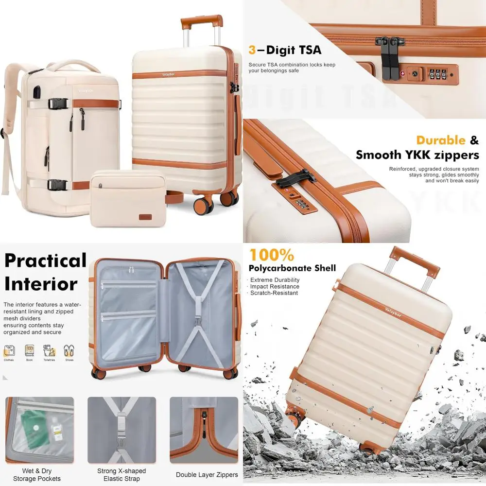 3 Piece Spinner Luggage Set, Lightweight Hardside Suitcase with TSA Lock, 20 Inch Carry-On, YKK Zippers, Travel Essential
