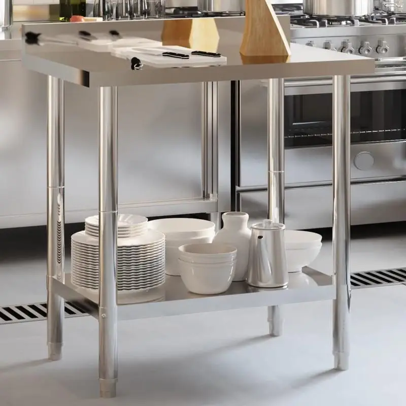 Table de travail pour cuisine commerciale, construction métallique avec pare-éclaboussures et étagère inférieure, pieds réglables pour plus de stabilité, station de préparation pour restaurant, bar, école, 82,5x55x93 cm