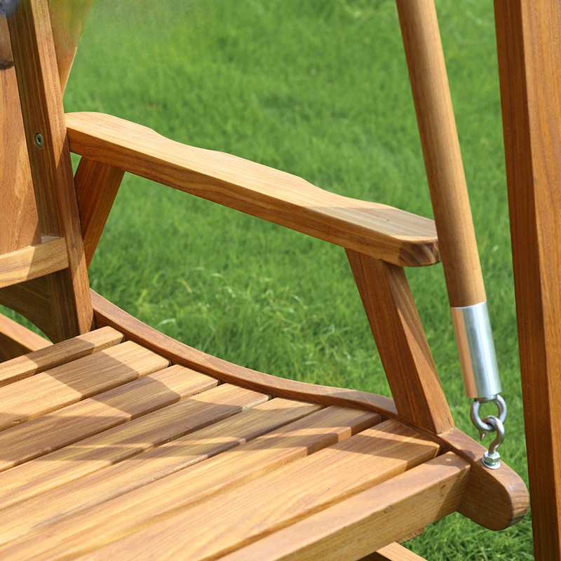 Three-person swing chair, Southeast Asian solid wood courtyard garden, roof indoor swing rocking chair, teak lift