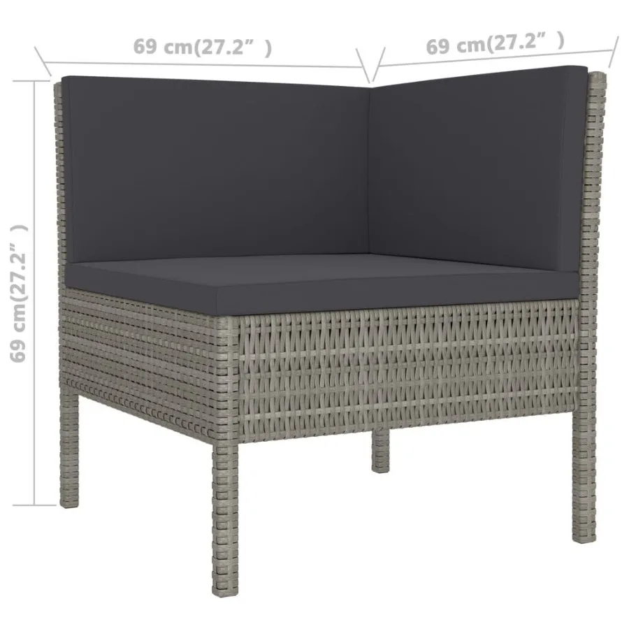 Conjunto de lounge de pátio de 6 peças com almofadas Poly Rattan cinza