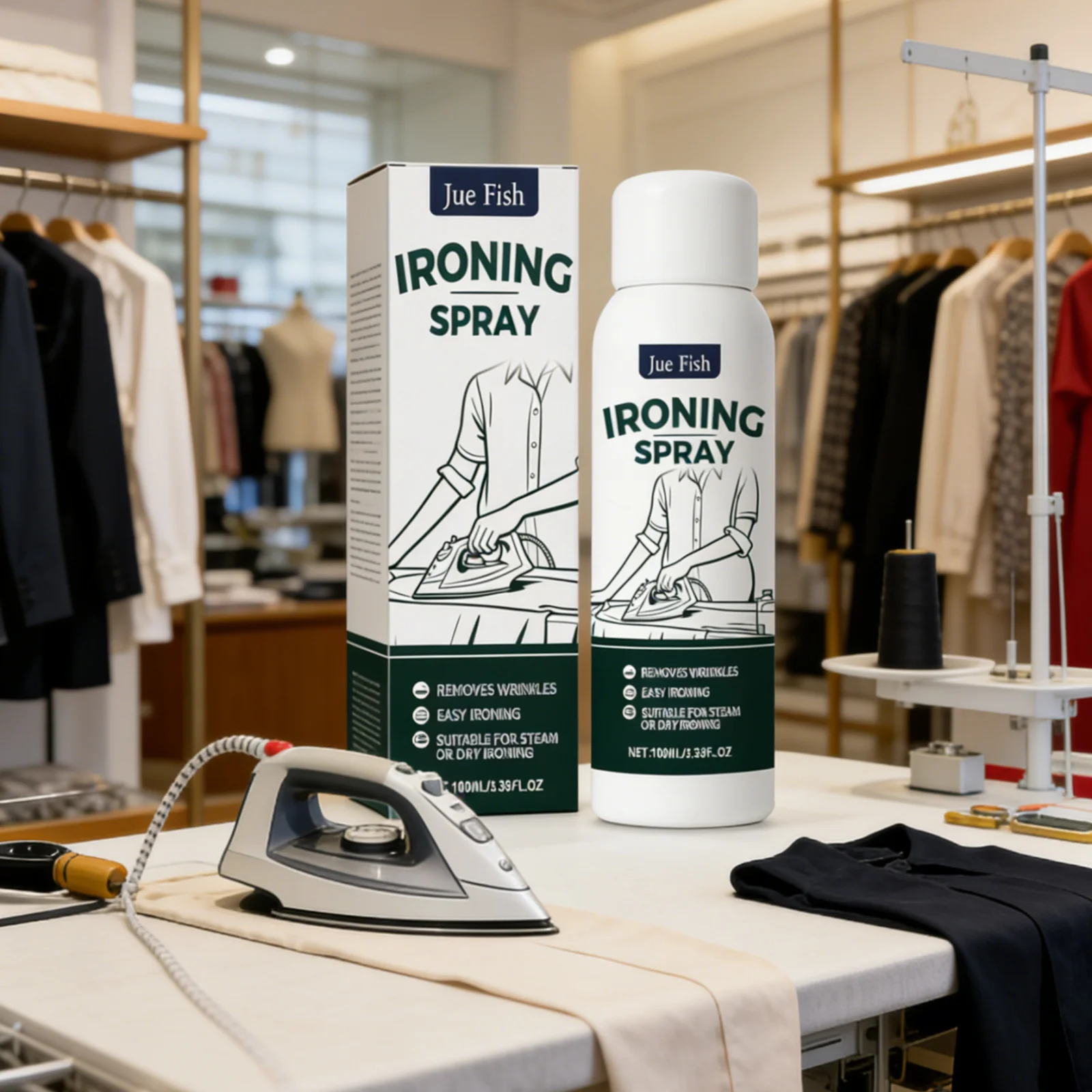 Jue Fish Ironing Spray for Clothes Softening Fabric Smooth Refreshing Fragrance Gentle Ingredients Wrinkle Release Spray 100ml