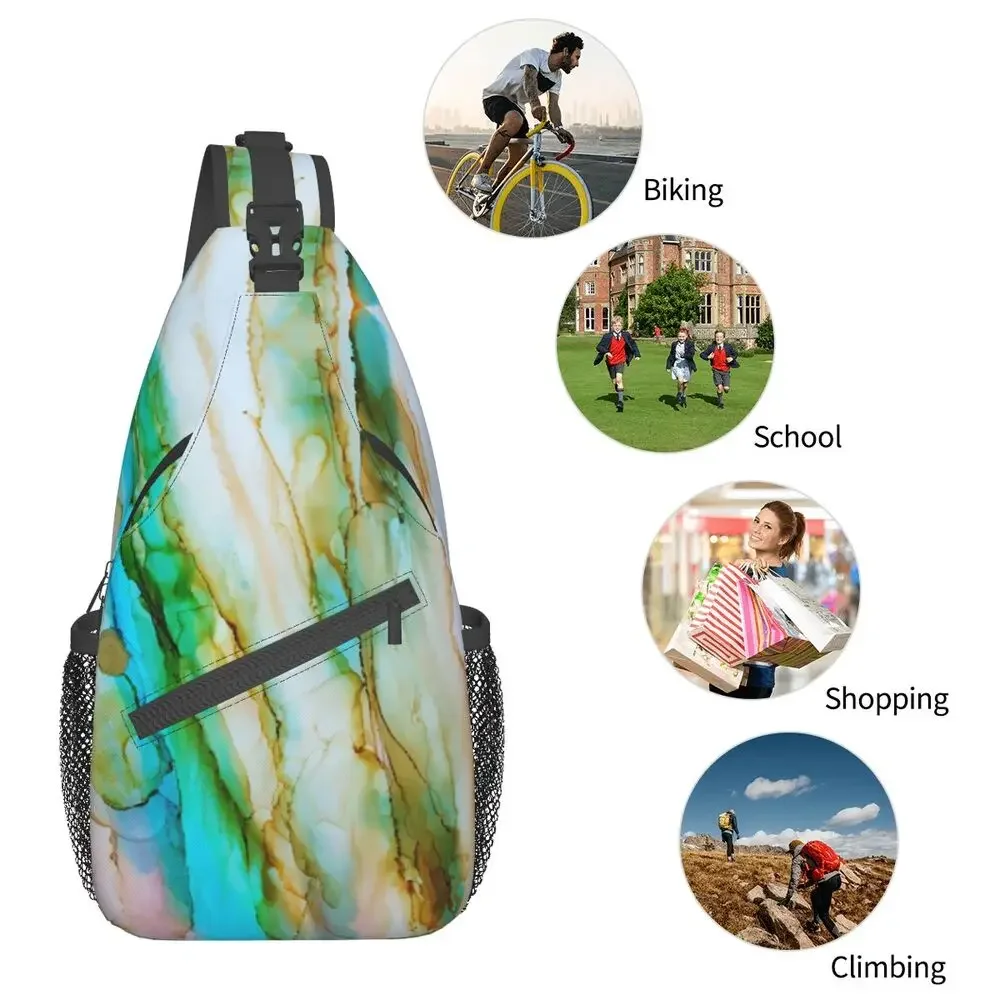 Customized Multi Colored Marble Sling Bag for Men Fashion Shoulder Chest Crossbody Backpack Travel Hiking Daypack