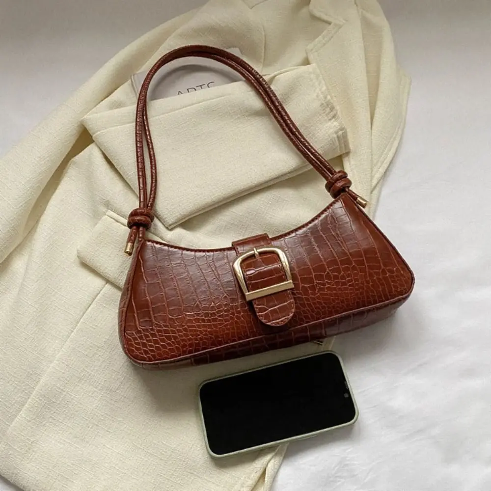 Vintage halvemaan onderarmtas grote capaciteit handtas PU lederen schoudertas mode Franse stijl rechthoek okseltas unisex