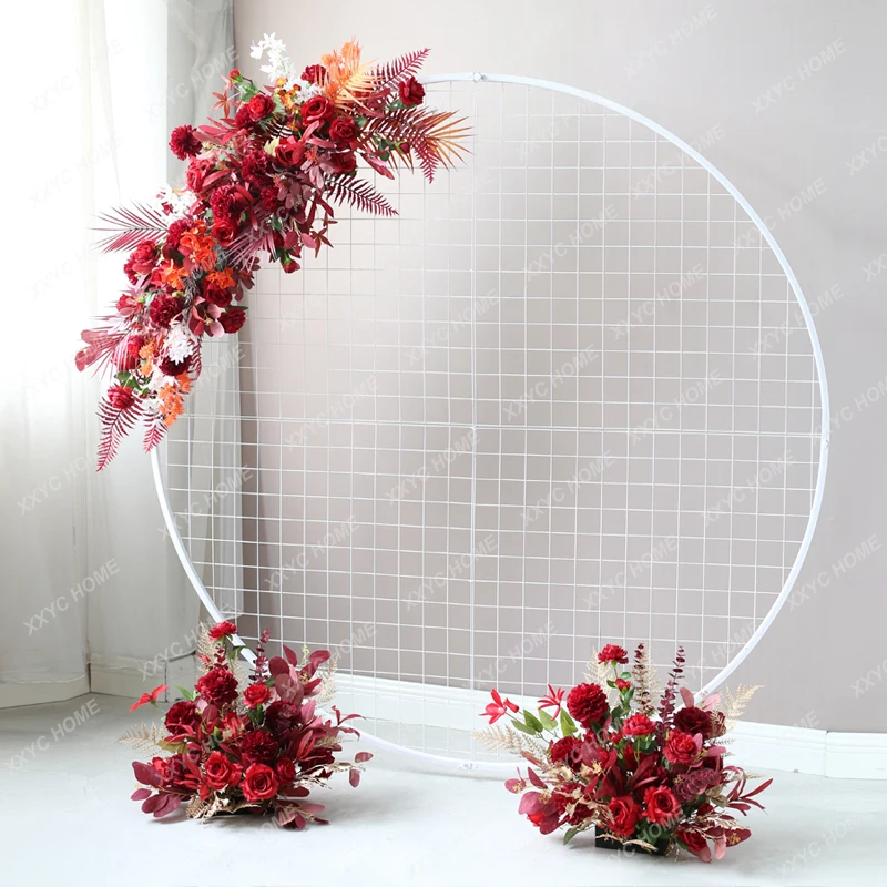 Wedding Red Floor Flower Simulation Silk Flower Props Finished Decoration round Arch Flower Row Road Lead Wedding Flowers