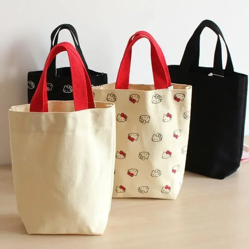 Sanrio Hello Kitty Handbags Canvas Lunch Bag Water Cup Bags Kawaii Cute Kuromi Cinnamoroll Storagebag Portable Bentobag