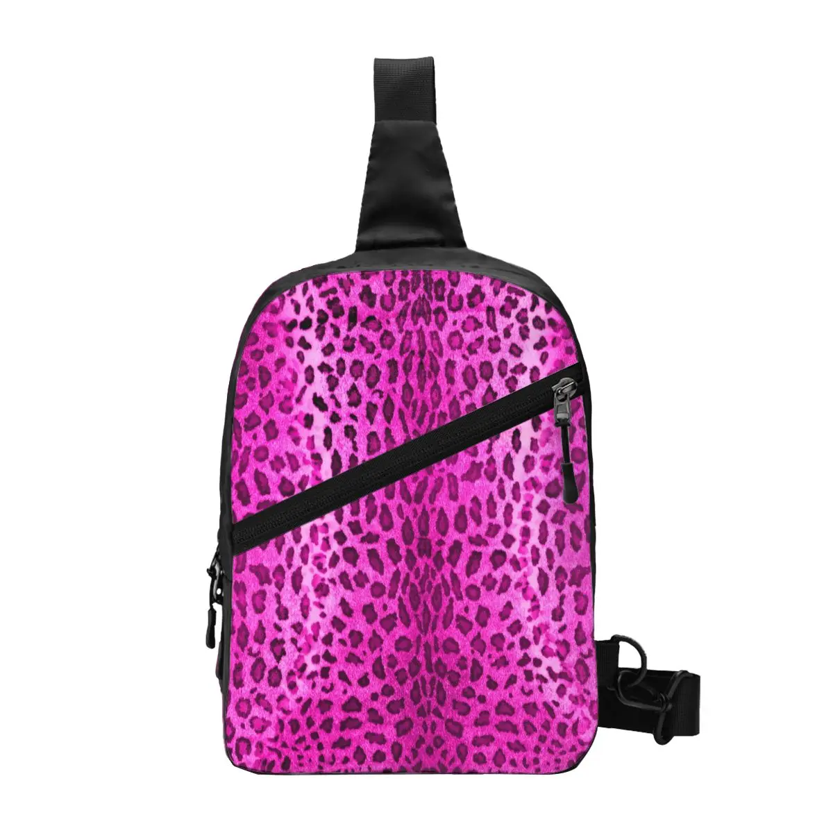 

Custom Cool Pink Leopard Crossbody Sling Backpack Men Animal Skin Print Shoulder Chest Bags for Camping Biking
