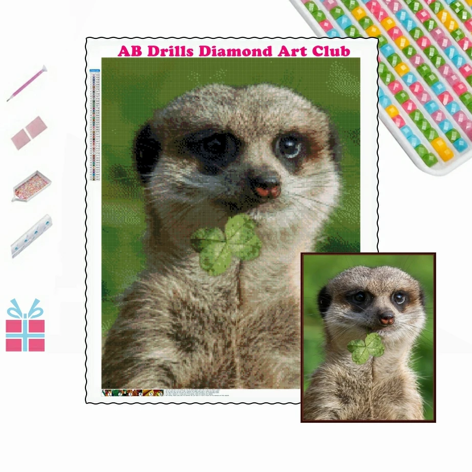 Cute Meerkat Animal 5D DIY AB Drills Diamond Painting Cross Stitch Embroidery Small Mongoose Family Mosaic Rhinestone Home Decor