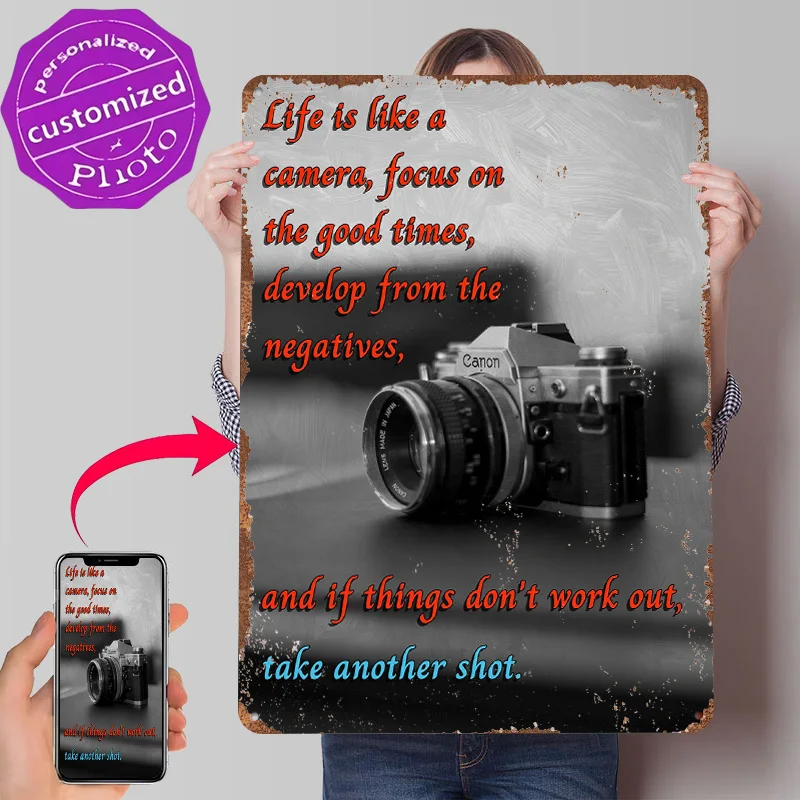 Focus Develop and Shoot Metal Poster Customized Wall Art Retro Vintage Metal Signs for Man Cave Gaming Room Decoration Cozy Home