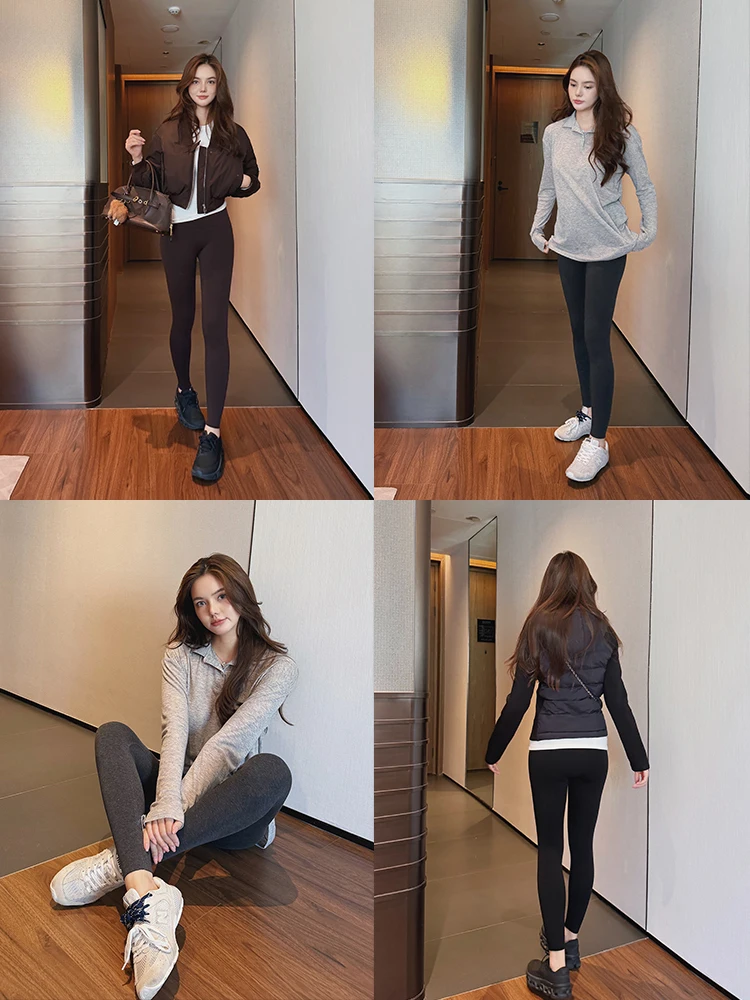 

Женские утепленные леггинсы с высокой талией для йоги, осенне-зимние, модные, универсальные, облегающие, базовые, повседневные, длинные брюки