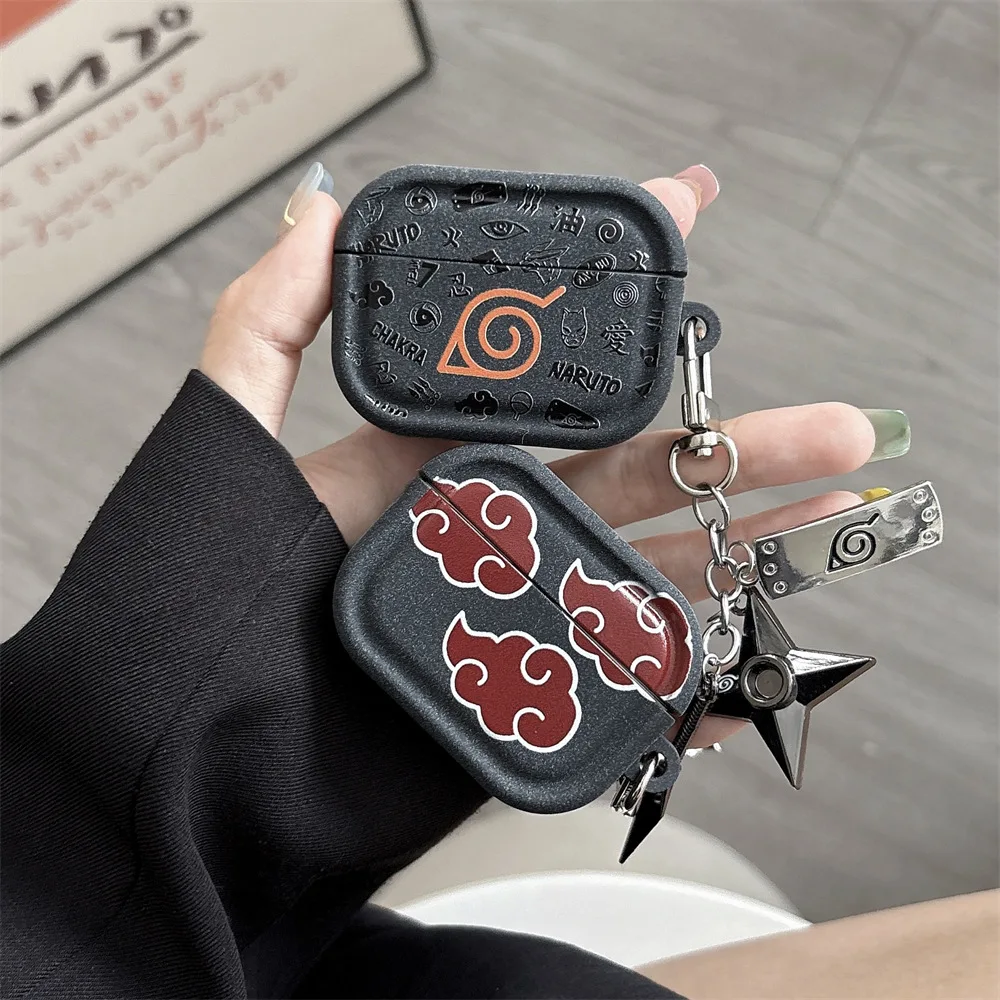 Para funda Airpods Pro 3, funda protectora para auriculares con logotipo 3D NARUTO de TPU para Airpods Pro 2/Airpods 4 3 2 1 con llavero