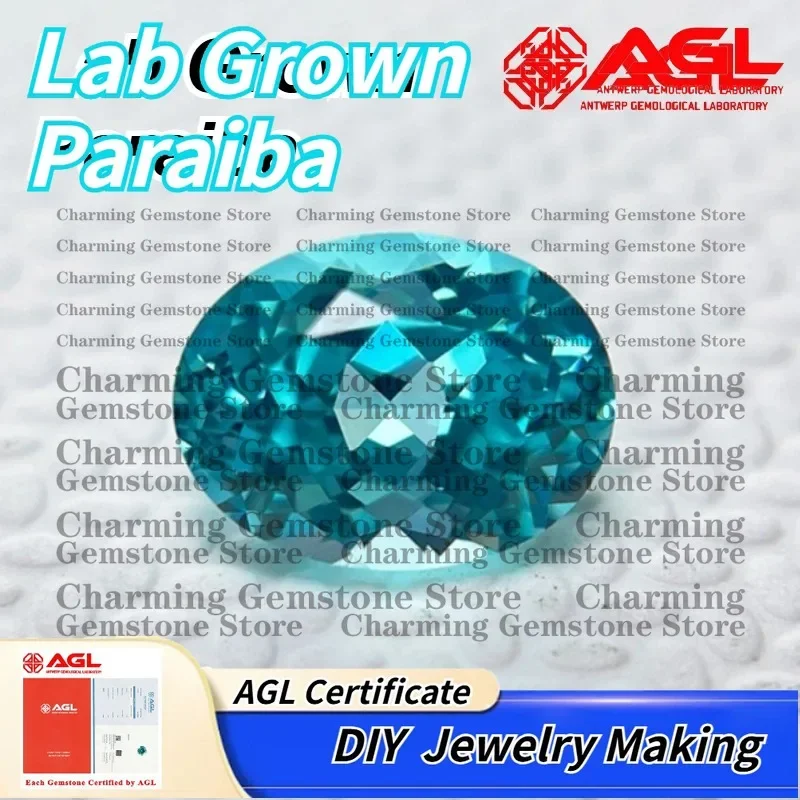 Lab Grown Paraiba Oval Gemstone for DIY Jewelry Making Inlay Ring Necklace AGL Certificate Lab Created Paraiba Tourmaline