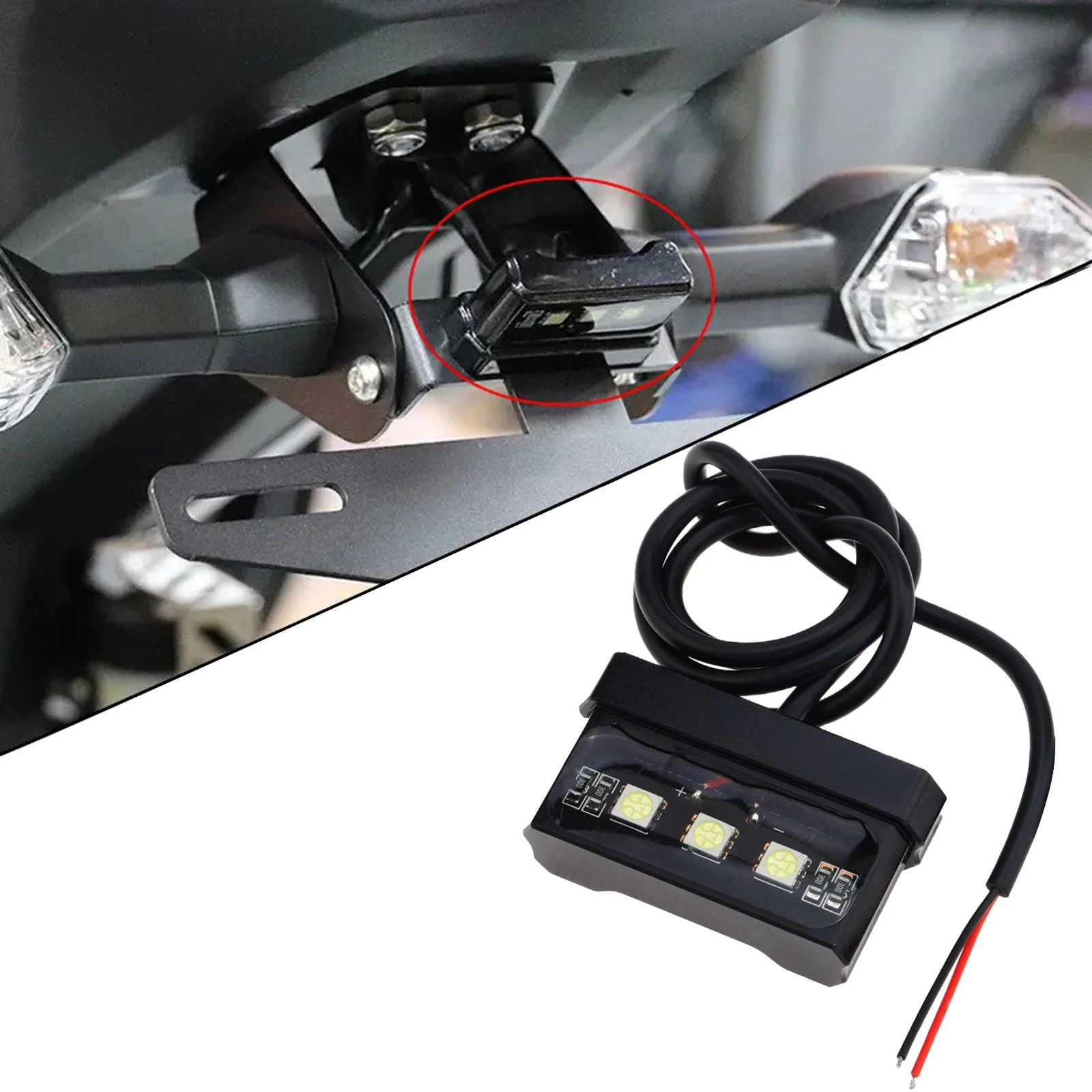 1pc Motorcycle License Plate Light LED Mini 12V CNC Aluminum Alloy Waterproof Rear Tail Motorbikes Light for License Plate Black