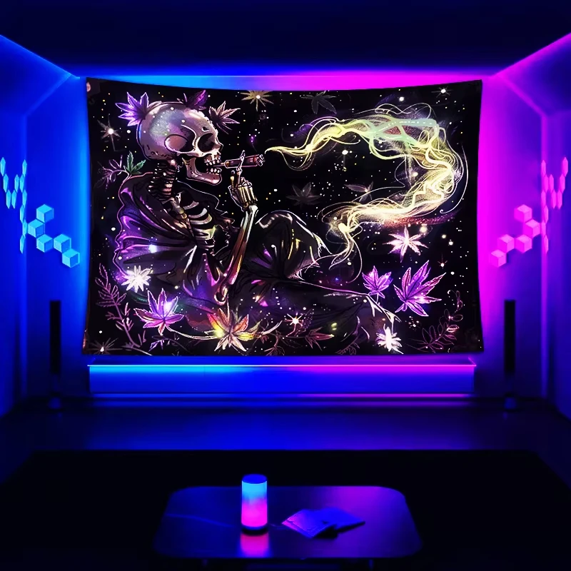 Steam Wave Neon Skeleton Tapestry Luminous Tube Mist Flower Art Mural Dark Theme Living Room Features Wall Room Decoration