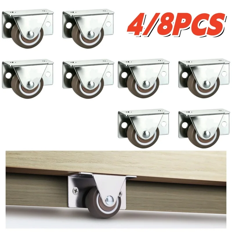 4/8Pcs Mini Side or Top Plate Mounted Caster Wheels,Silent Rubber Low Profile Casters for Furniture Kitchen Cabinet Drawer Table