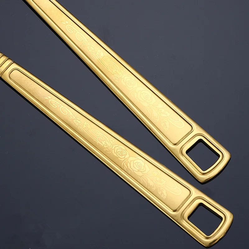Kitchen Stainless Steel Non Stick Cooking Utensil Large Salad Spoon Fork Hollow Shovel Spatula Stirring Gold Serving Tableware