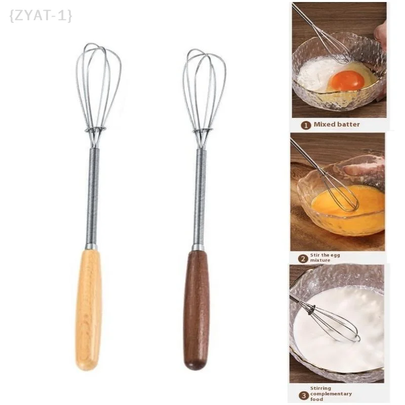 【O】Whisk with Solid Wood Handle, Mini Stainless Steel Egg Beater Milk Whipper for Mixing {ZYAT-1}