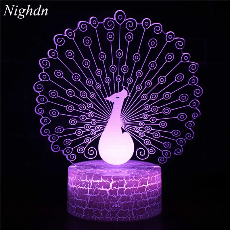 Nighdn Peacock Night Light for Girls Room Decor Touch 7 Color Changing USB Table Bedside Lamp LED Child Nightlight Kids Gifts