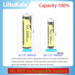 LiitoKala Ni-26/AA 1.2V 2600mAh nickel hydrogen AAA 1000 rechargeable battery,  for flashlights, toys, cameras, remote controls