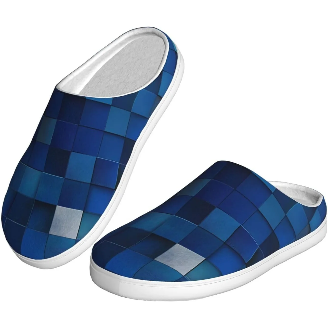 

Blue Mosaic Pattern Women’s Cozy Slippers Soft Cotton Indoor & Outdoor House Slippers With Anti-Slip Sole