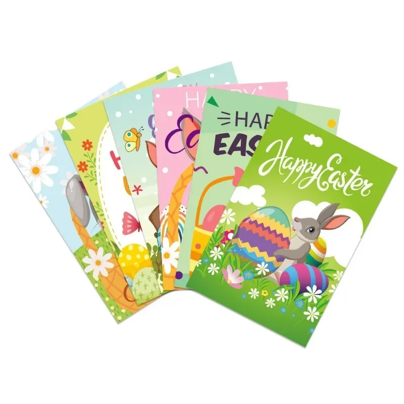 Tarjeta de felicitación con temática de Pascua, 12 Uds., conejo bonito creativo, carta de invitación para fiesta, postal, regalo, mensaje, decoración, tarjeta de bendición