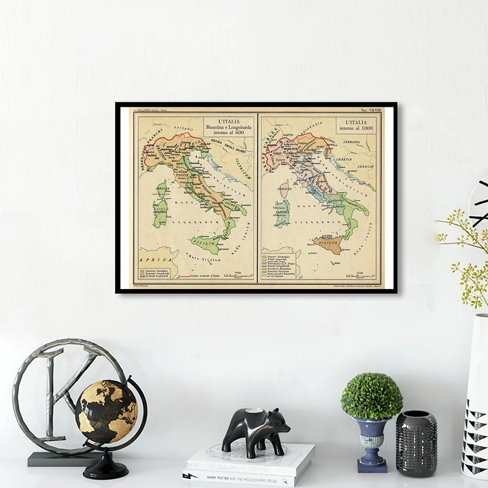 84*59 cm The Vintage Italy Map In Italian Retro Wall Art Poster Canvas Painting Classroom Home Decoration School Supplies