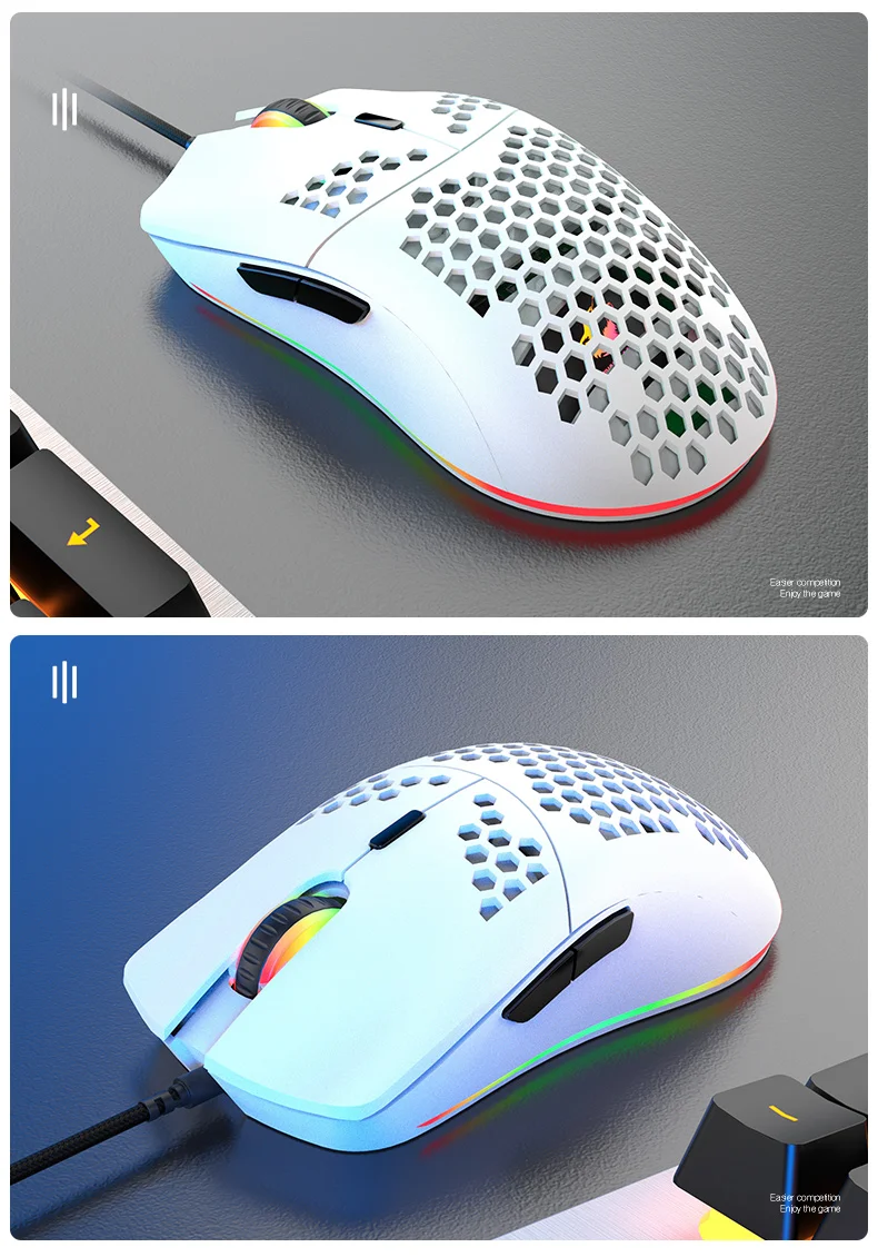 The HXSJ wired keyboard and mouse set, featuring a 68-key membrane keyboard, RGB lighting, USB plug-and-play functionality, is s view 5