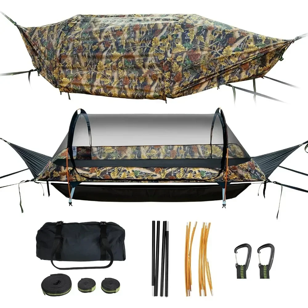 Flat Lay Hangmat Tent Met Klamboe Waterdichte Regenfly Opslagruimte Voor 1 Persoon Backpacken Wandelen Camping