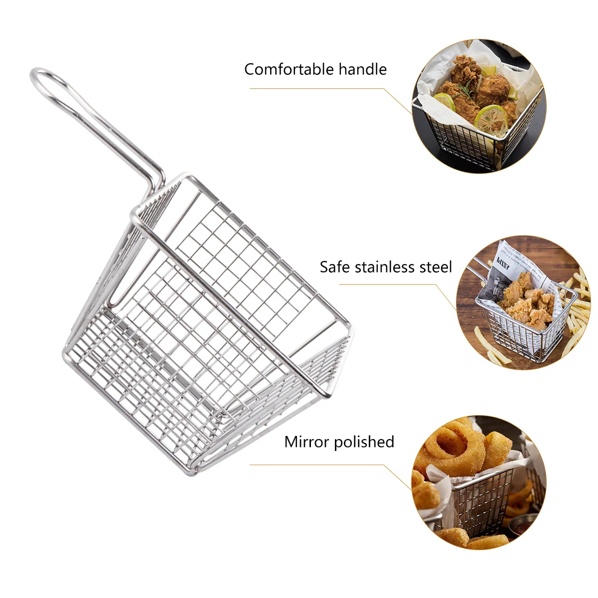 

Stainless Steel Snack Basket Mesh Strainer Fry Serving Baskets Mini Frying Countertop Drain Reusable Kitchen Utensil Food Stall