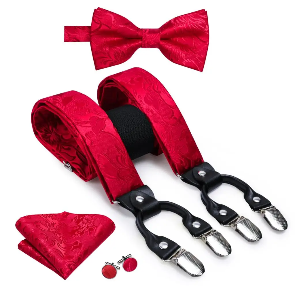 Dropshipping Jacquard Silk Mens Braces Bowtie Hanky Cufflinks Set Adjustable Suspender Bow Wholesale for Male Wedding Business