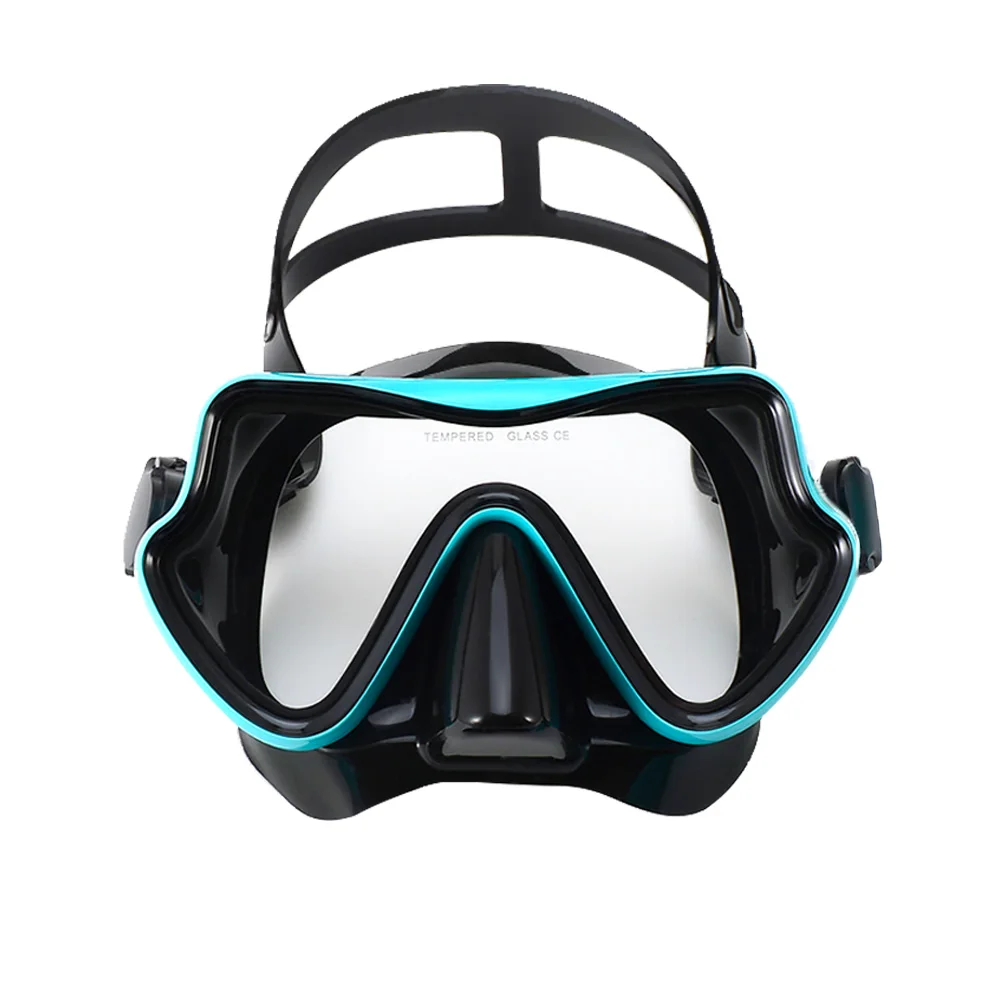 Snorkel Mask Silicone Skirt Tempered Glass Swimming Goggles Scuba Diving Panoramic HD For Adult Youth Anti-Fog with Nose Cover
