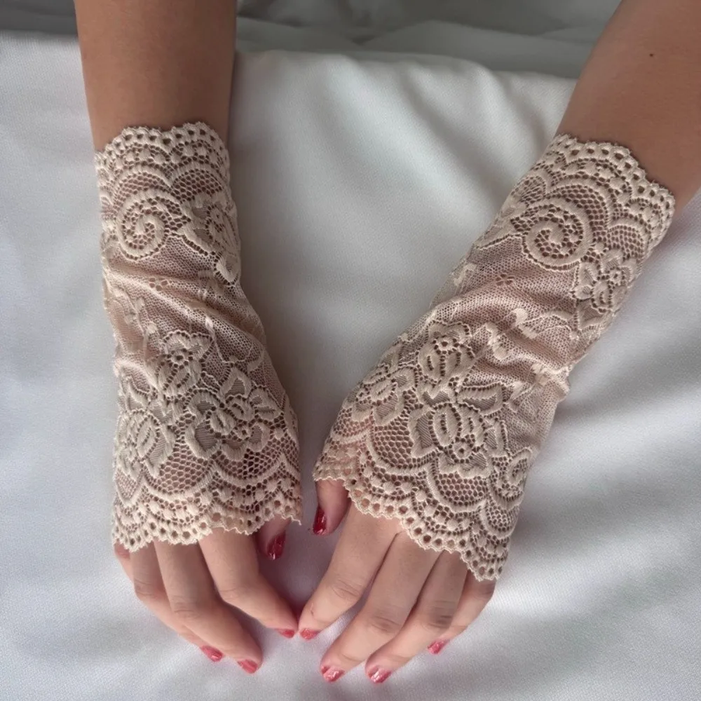 Embroidered Lace Detachable Fake Sleeves Mesh Elastic Lace Fake Sleeves Cuff Sun Protection Hollow Out Wrist Cuffs