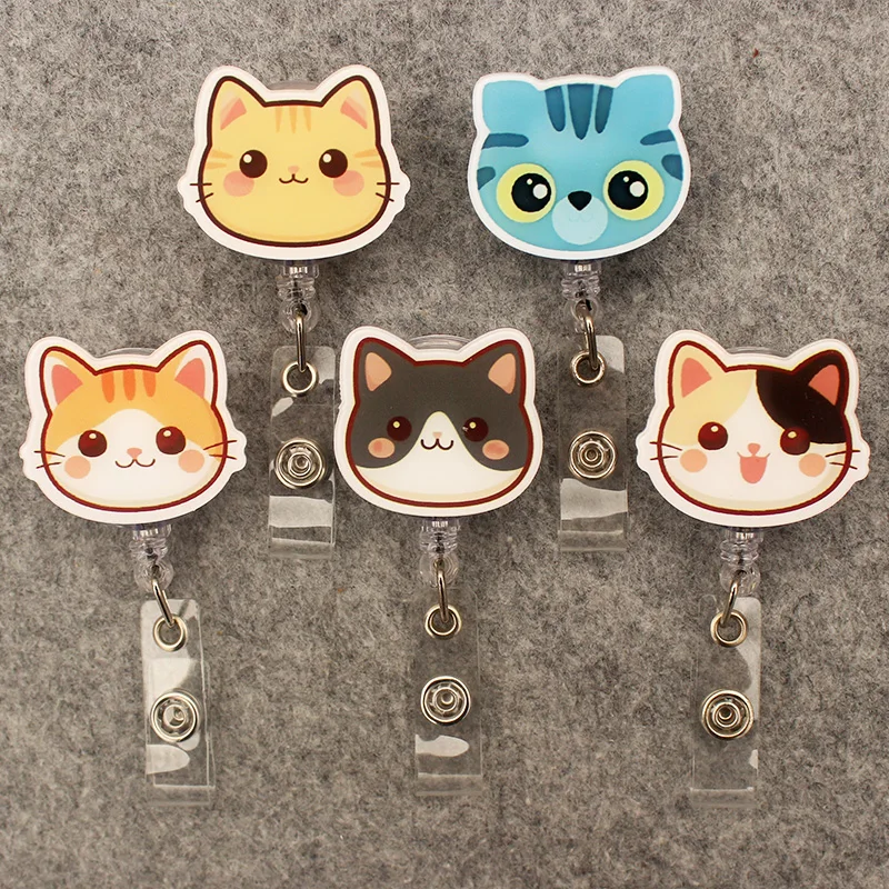Cute Colorful Cat Style Retractable Card Holder Badge Reel Nurse Exhibition Enfermera Girl And Boy Name Card