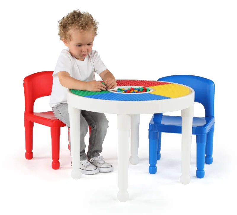 Nederige Crew Speeltijd 2 In 1 Plastic Bouwsteen-Compatibele Activiteit Tafelstoelen Stellen Nieuwe Kinderen