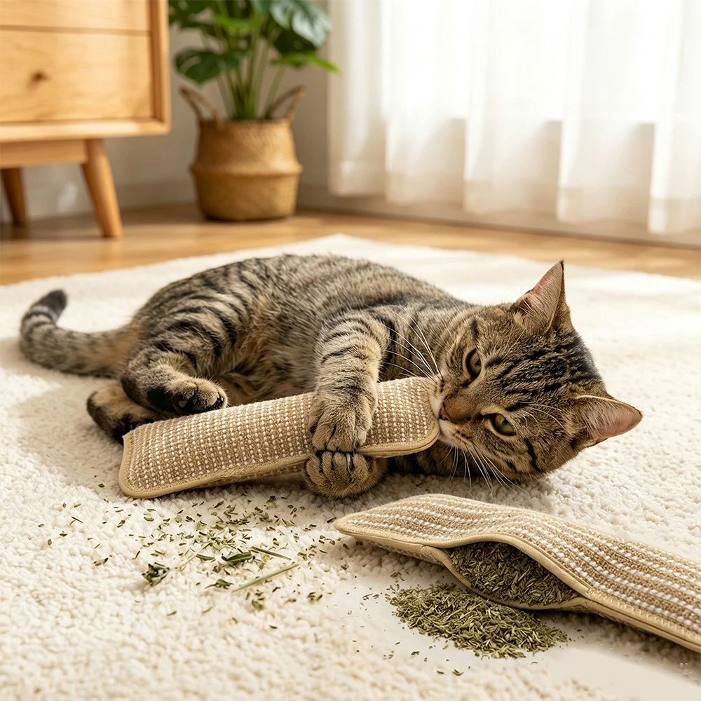 Catnip Kicker Toy for Cats Interactive Pillow with Sisal Scratcher Bite Resistant Chew Toy for Indoor Kittens Teeth Grinding
