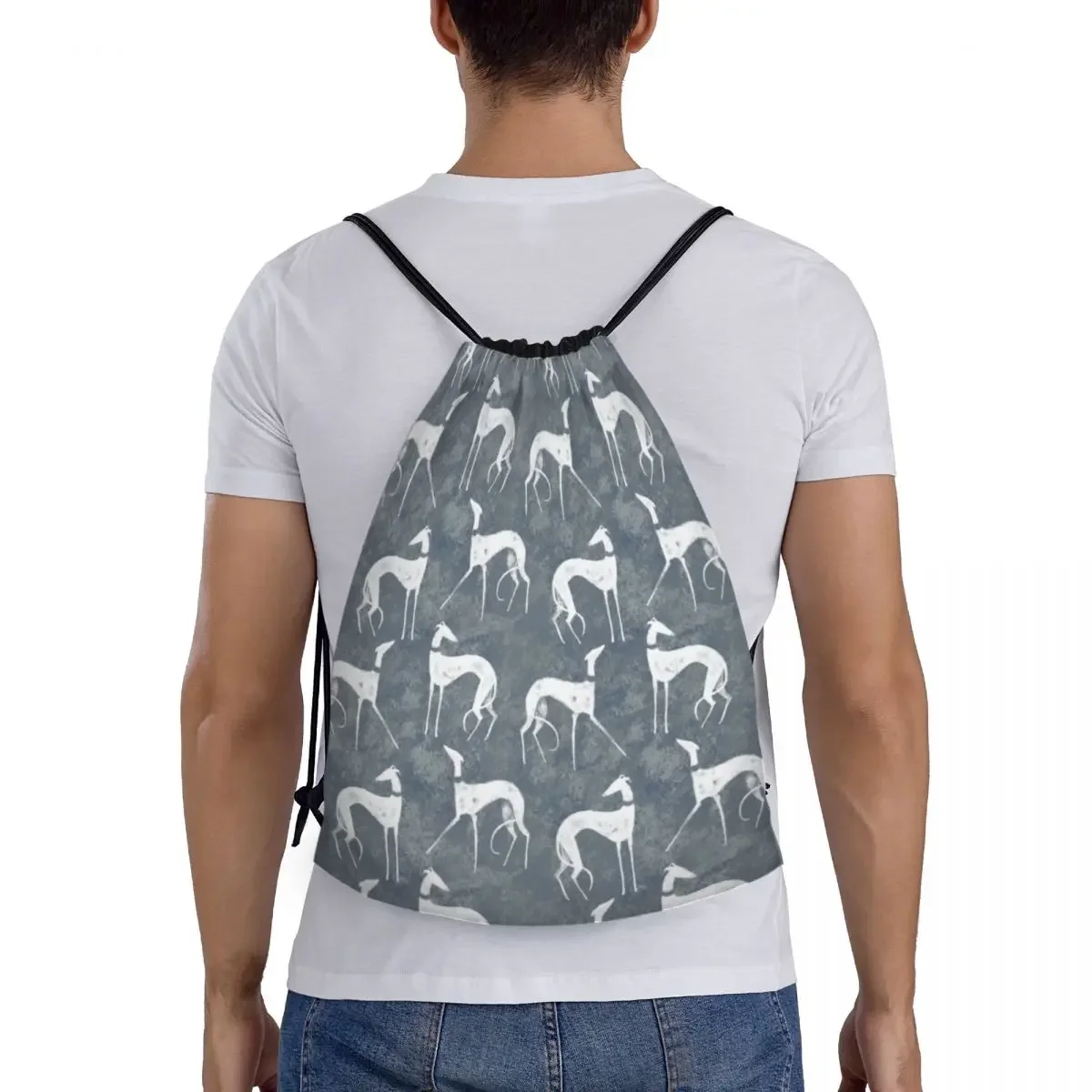 Custom White Galgos Drawstring Bag Men Women Foldable Gym Sports Sackpack Whippet Greyhound Hound Dog Shopping Storage Backpacks