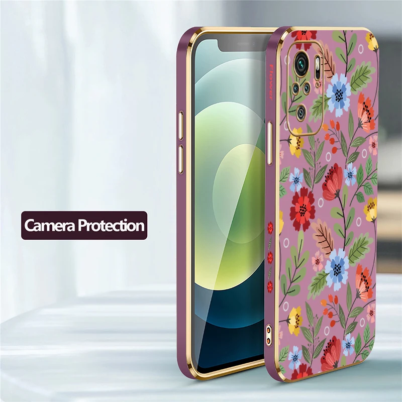 Phone Case For Xiaomi Redmi Note 10 11 13 Pro Plus 9S 12 tubor 10S 11S Flower Luxury Plating Silicone Shockproof Cover Coque