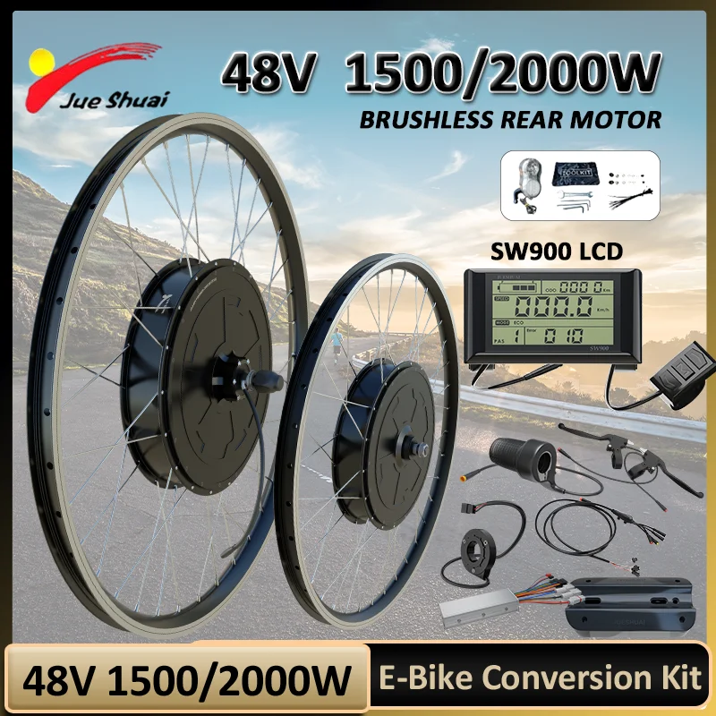 1500/2000W Electric Bike Conversion Kit with Brushless Gearless Motor 60KM/H Max Speed Kit Bicicleta Eléctrica SW900 LCD Display