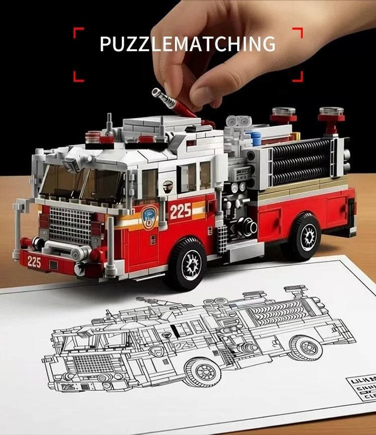 1052PCS Classic Fire Truck Building Blocks Set - Cool Practical Fun Family Interactive Puzzle Game Perfect Holiday Gift