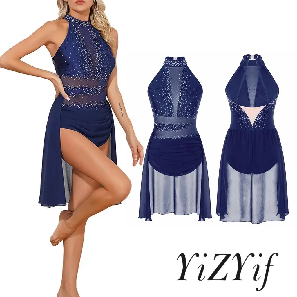 

Women Tulle Splice Figure Skating Dancing Skirted Lyrical Dance Costume Ballerina Dancewear Modern Contemporary Dance Leoard
