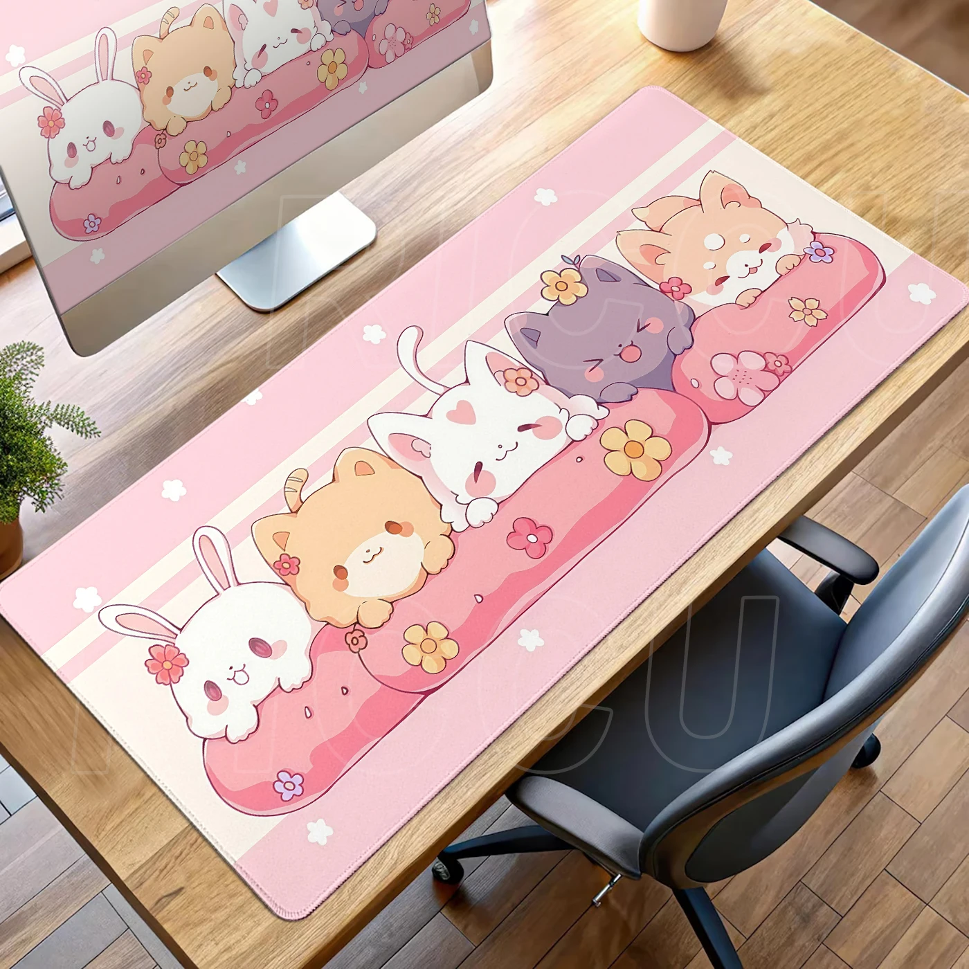

Pink Large Office Mousepad Cute Anime Cat Mouse Pad Gaming Computer Mousemat Kawaii Desk Mat Keyboard Mats PC Cabinet Table Rug