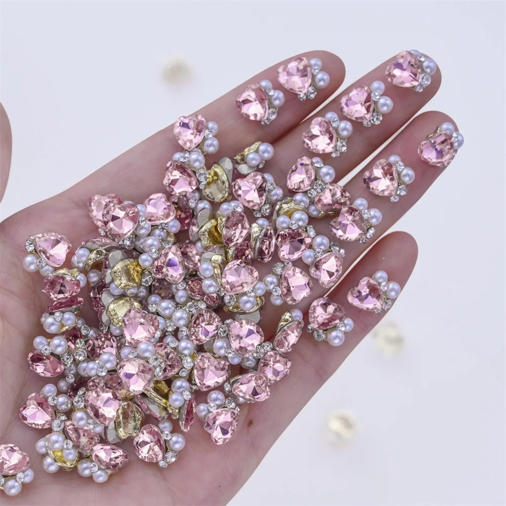 10Pcs Luxury Crystal Pile Diamond Nail Charms Sparkling Handmade Pearl Decoration Shiny Rhinestone Jewelry Manicure Accessories